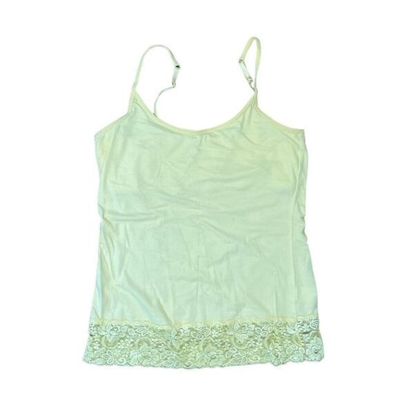 Energie Camisole Tank Top Buttery Yellow Knit Lace Trim Shelf Bra Spaghetti Stra - Picture 1 of 6
